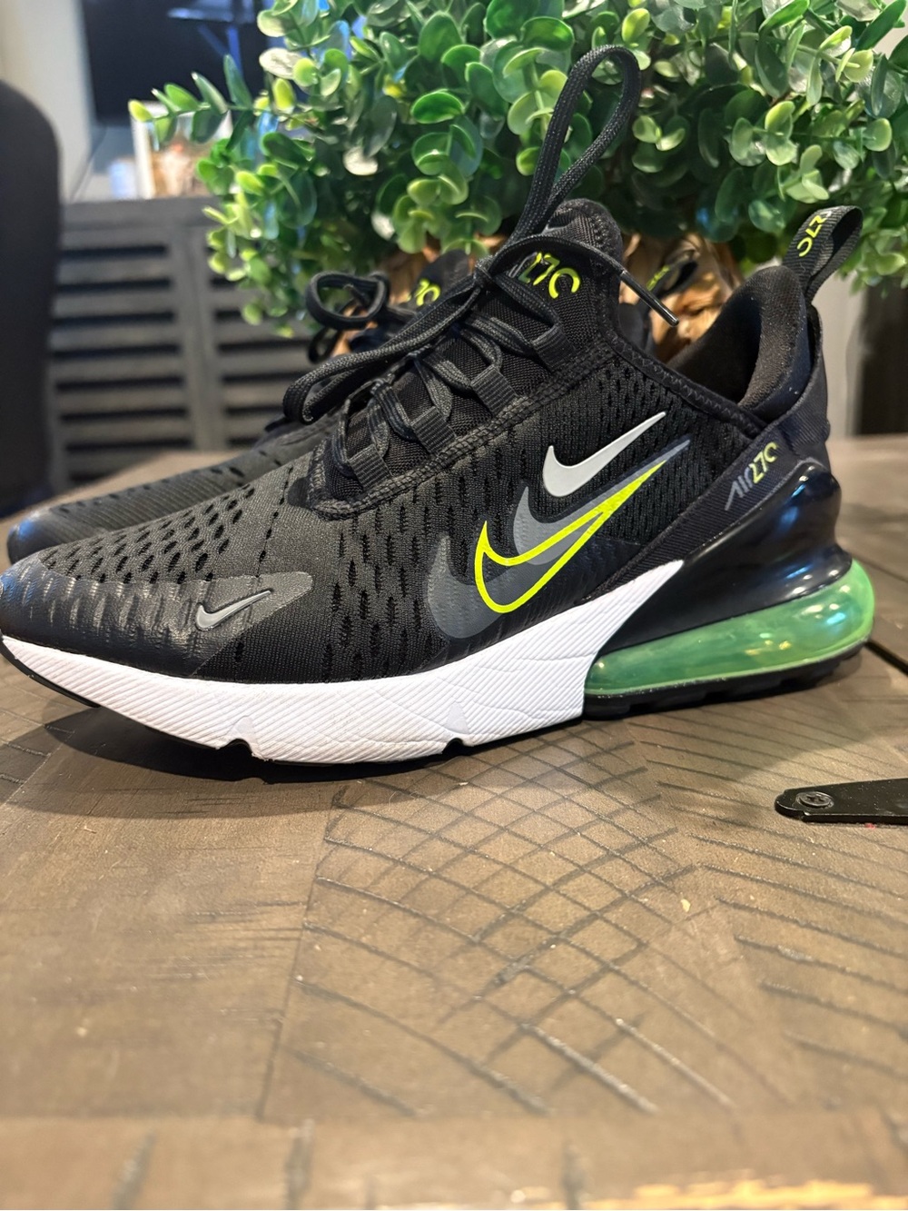Nike Men’s Air Max 270 Black with Neon Green Accent Athletic Shoes
